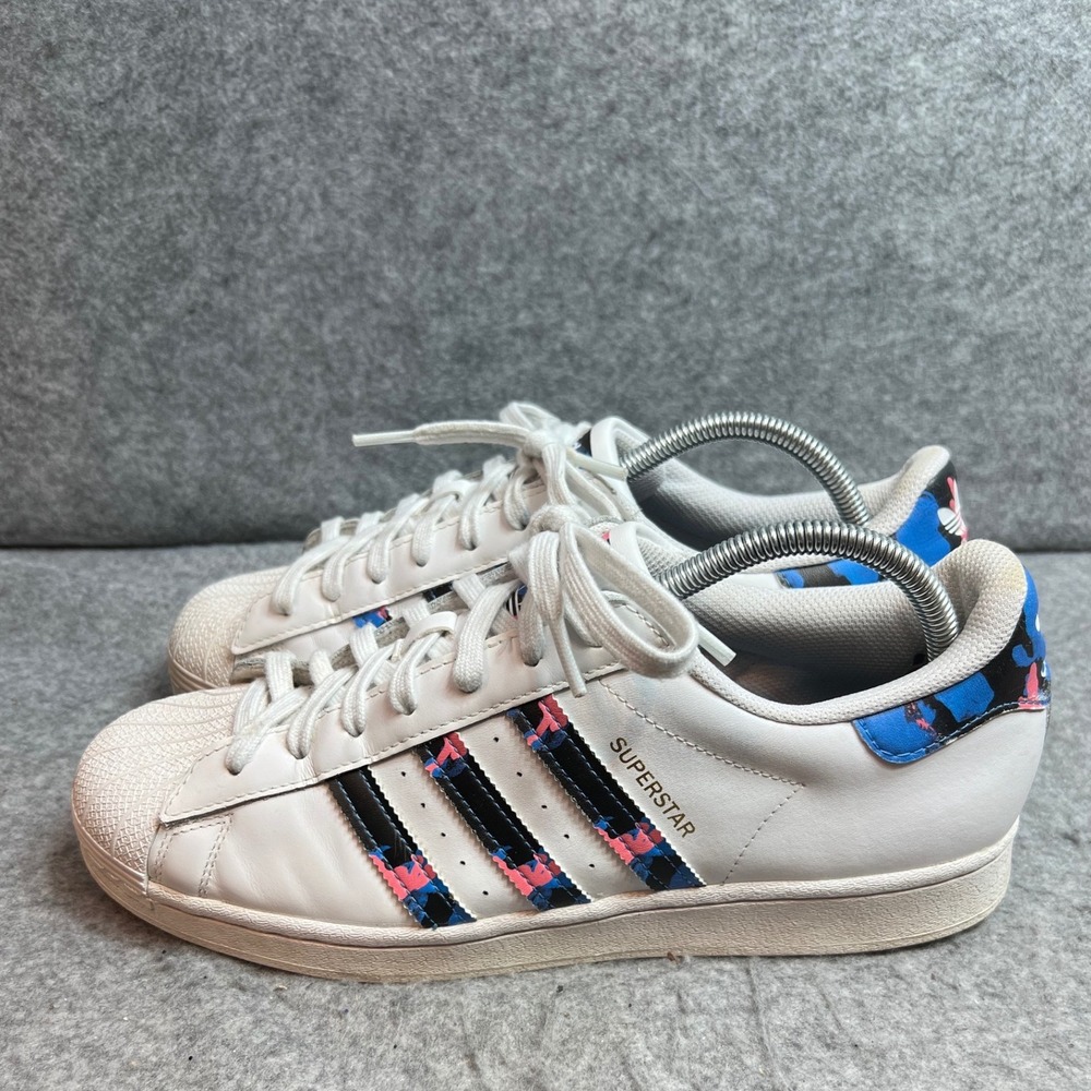 Adidas Superstar White Blue Pink Camo Graphic Low Top Sneakers Mens 9.5 - Picture 2 of 8